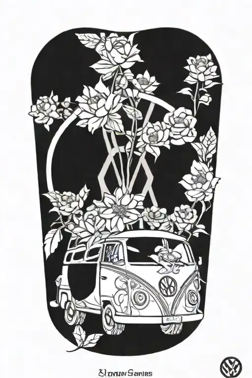 Volkswagen symbol with flowers  intertwined tattoo design idea
