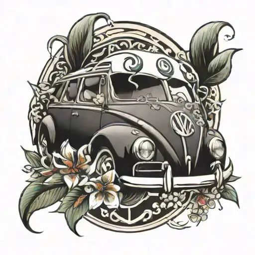 Volkswagen symbol with Lilly's of the valley flower tattoo design idea