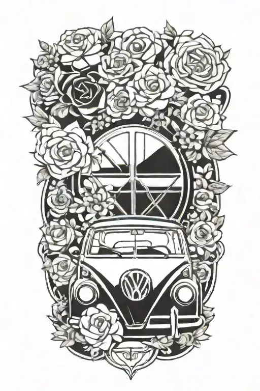 Volkswagen emblem with flowers  intertwined tattoo design idea