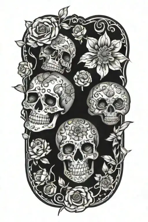 nature flowers sugar  skulls surrounded tattoo design idea