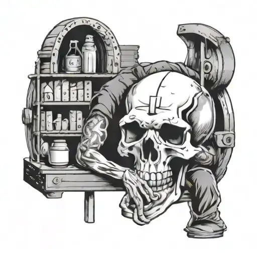 Warehouse worker with a skull-themed tattoo representing 'Hear no Evil' tattoo design idea