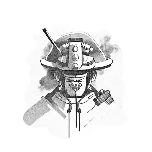 samurai smoking cigarette with one cybernetic hand  tattoo design idea