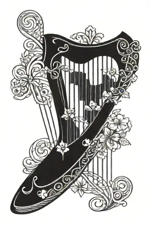 Irish harp with Celtic design inspired tattoo design idea