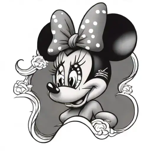 modern Minnie Mouse with tattoos and lashes   tattoo design idea