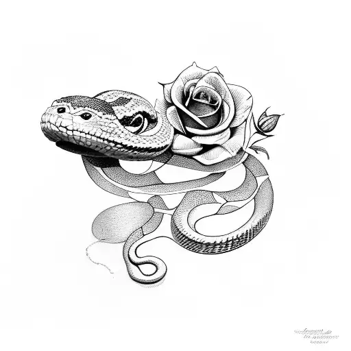 snake and roses tattoo design idea