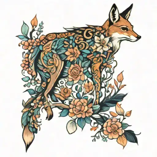 animals colours for the knee area . already have deer in the bottom and foxes , rabbits , scull at the top .  tattoo design idea
