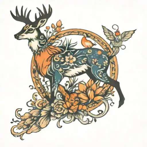 for the knee area in colour - animals . not deer and rabbits and foxes  tattoo design idea