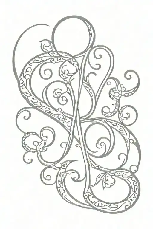 filigree lines with the letters p f m b in the lines tattoo design idea