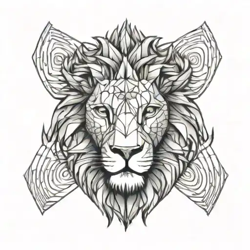 Lion and sun, half face tattoo design idea