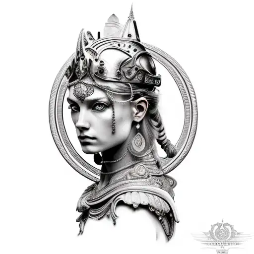 baroque style goddess warrior tattoo design idea