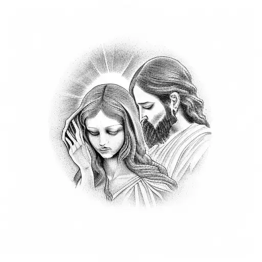 jesus and maria praying tattoo design idea