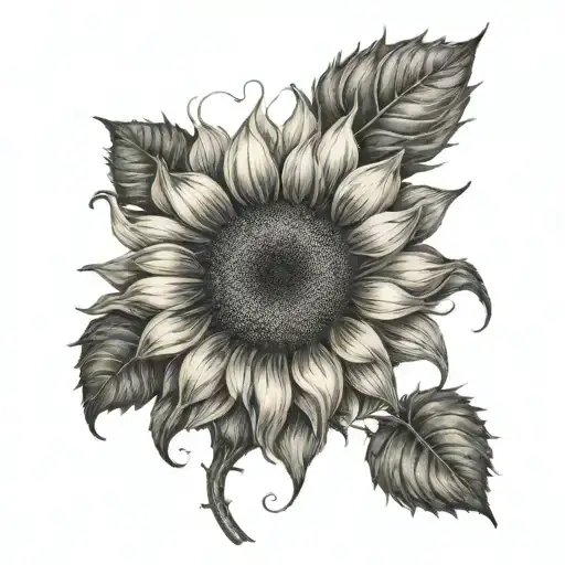 sunflower and heart tattoo design idea