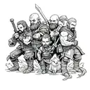 A mashup of characters (Kratos,Geralt, Joel from Last of Us) from your favorite video games in a norse mythology setting tattoo design idea