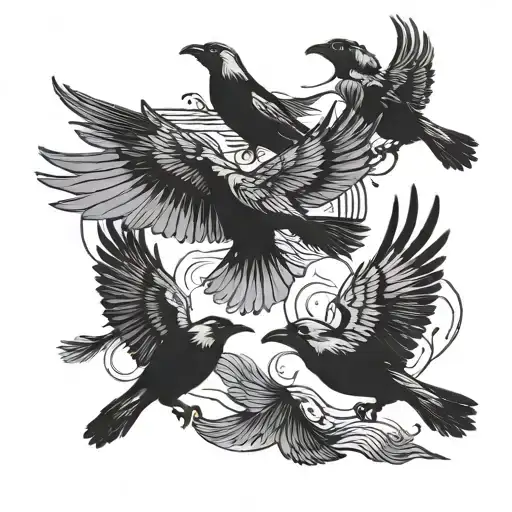 crows flying tattoo design idea