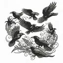 crows flying tattoo design idea
