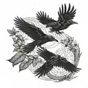 crows flying tattoo design idea