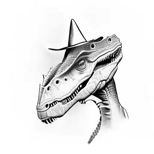dinosaur holding revolvers and wearing a cowboy hat  tattoo design idea