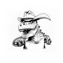 dinosaur holding revolvers and wearing a cowboy hat  tattoo design idea