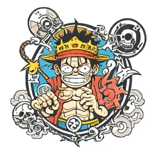 Incorporate medical symbols and imagery into a tattoo design inspired by the themes of One Piece and the character Luffy Gear 5 tattoo design idea