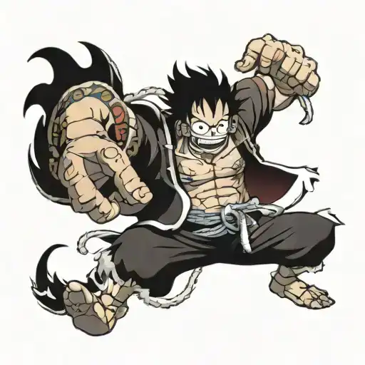 Combine elements of One Piece characters Luffy Gear 5 and Kaido Dragon to create a unique and powerful tattoo design tattoo design idea
