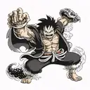 Combine elements of One Piece characters Luffy Gear 5 and Kaido Dragon to create a unique and powerful tattoo design tattoo design idea