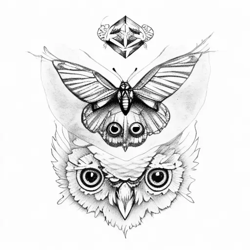 Butterfly with owl eyes and scull in wings tattoo design idea