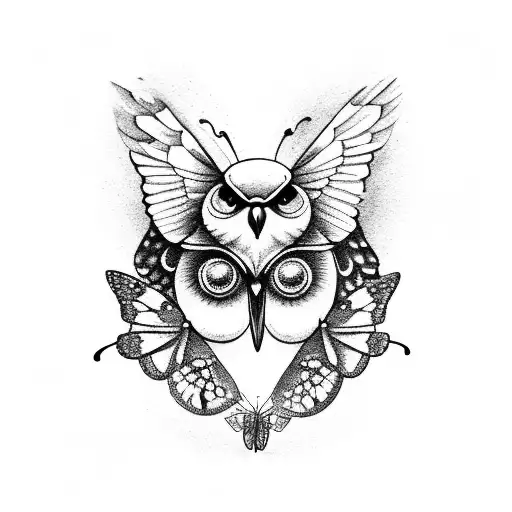 Butterfly with owl eyes and scull in wings tattoo design idea