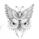 Butterfly with owl eyes and scull in wings tattoo design idea