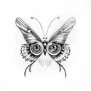 Butterfly with owl eyes and scull in wings tattoo design idea