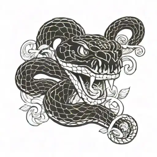 snake with open mouth and money-shaped eyes looking tattoo design idea