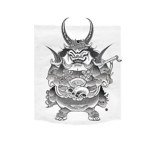 Japanese oldschool a devil and a fat monster tattoo design idea