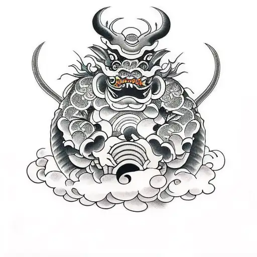 Japanese oldschool a devil and a fat monster tattoo design idea