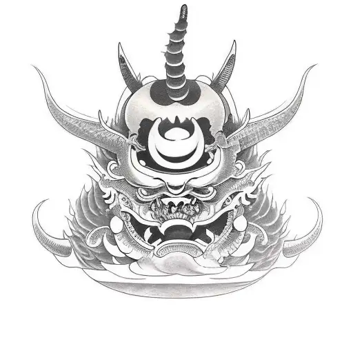 Japanese oldschool a devil and a fat monster tattoo design idea