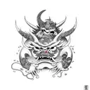 Japanese oldschool a devil and a fat monster tattoo design idea