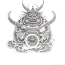 Japanese oldschool a devil and a fat monster tattoo design idea