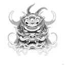 Japanese oldschool a devil and a fat monster tattoo design idea