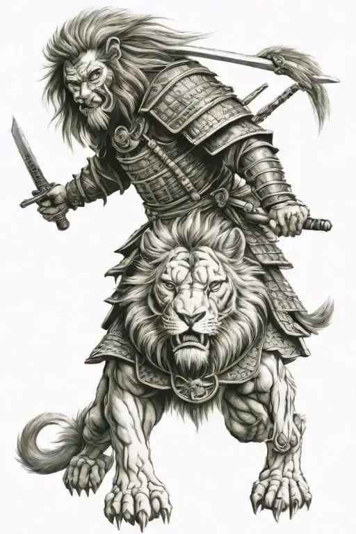 samurai warrior lion tattoo design idea