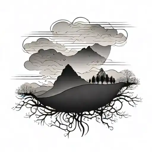 A minimalist tattoo of a hill landscape with subtle lines forming verses of poetry, blending nature and literature tattoo design idea