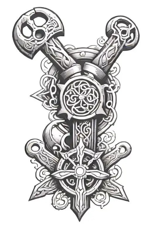 rustic Celtic with  piston and spanner tattoo design idea