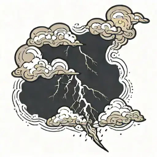 Some Clouds that they are about to rain and a huge lightning coming out of the clouds and the lightning hits a big dried tattoo design idea
