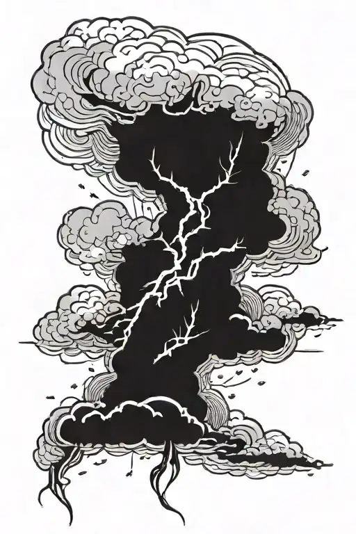 Some Clouds that they are about to rain and a huge lightning coming out of the clouds and the lightning hits a big dried tattoo design idea