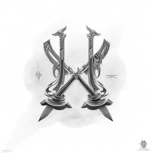 2 crossed swords and above the year 1998 tattoo design idea