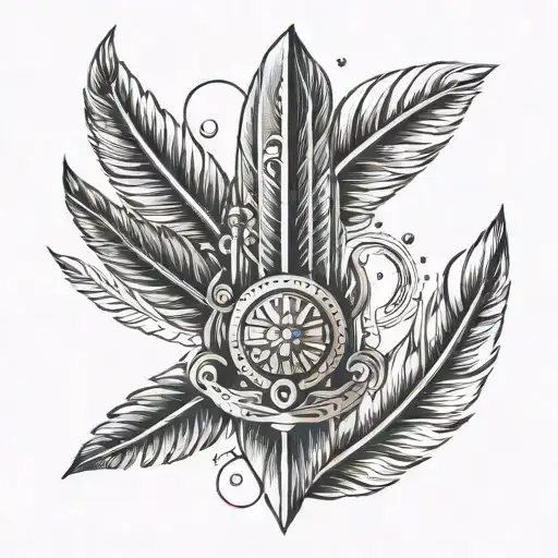 Draw a tattoo design on your hand: four feathers depicting the elements (wind, fire, water, earth) hover on the hand of Osiris. tattoo design idea