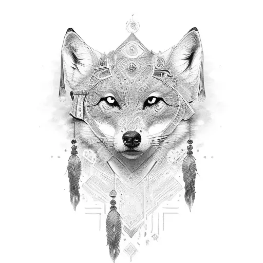 indian girl and wolfes tattoo design idea