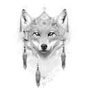 indian girl and wolfes tattoo design idea