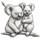 A mother koala holding her baby koala in a loving embrace, with the baby koala holding an arrow in its paw as a symbol of remembrance tattoo design idea