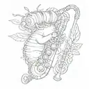 a caterpillar playing saxophone tattoo design idea