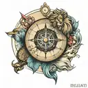 compass, clock, ocean, lion  tattoo design idea