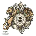 compass, clock, ocean, lion  tattoo design idea