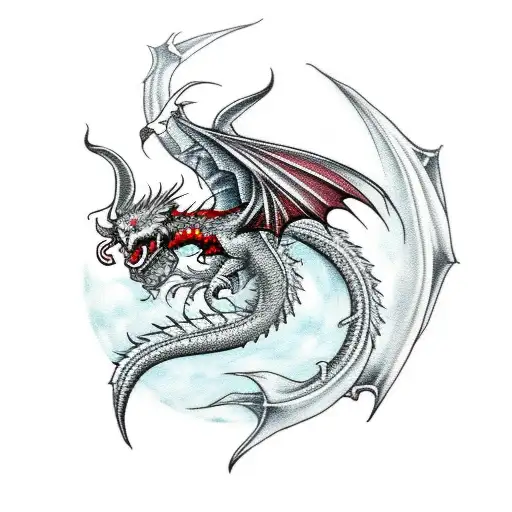 red dragon with black roses and full moon tattoo design idea